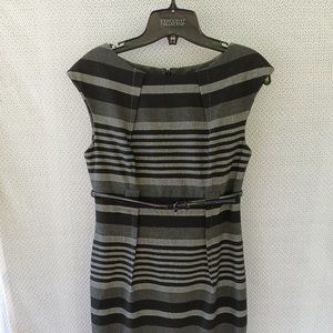 Calvin Klein Pencil Dress Size 4 Grey And Black Belted Sleeveless A12